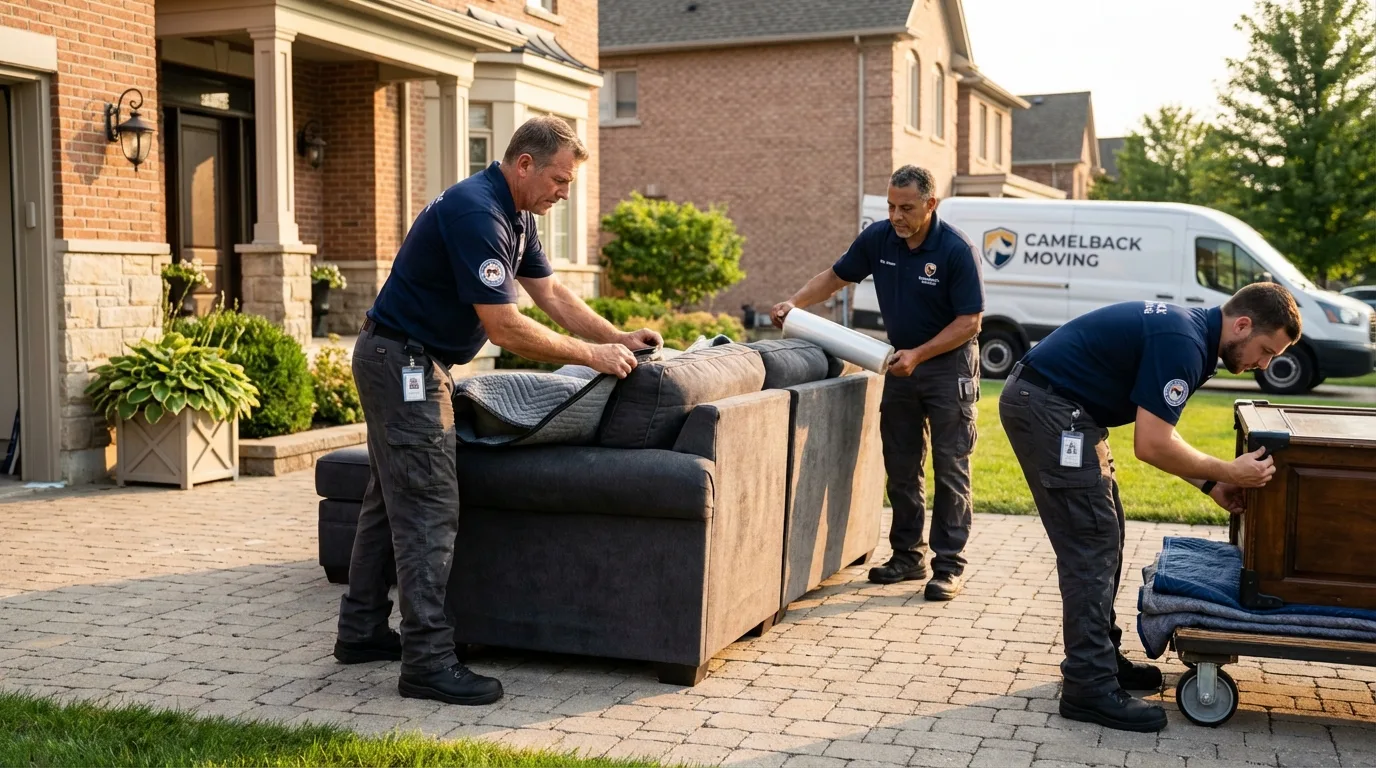 Large estate moving crew wrapping furniture in Summerland, CA