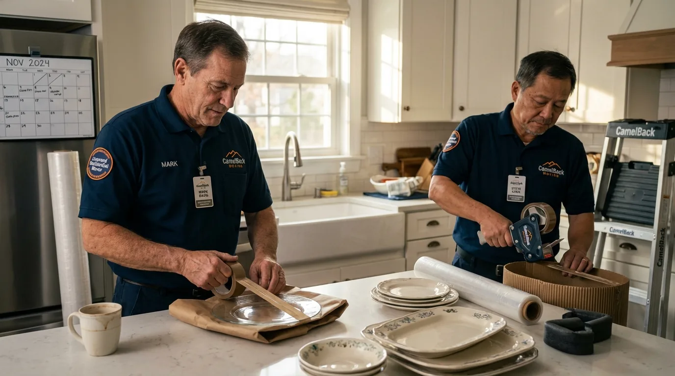 Professional crew packing kitchen dishware in Summerland, CA